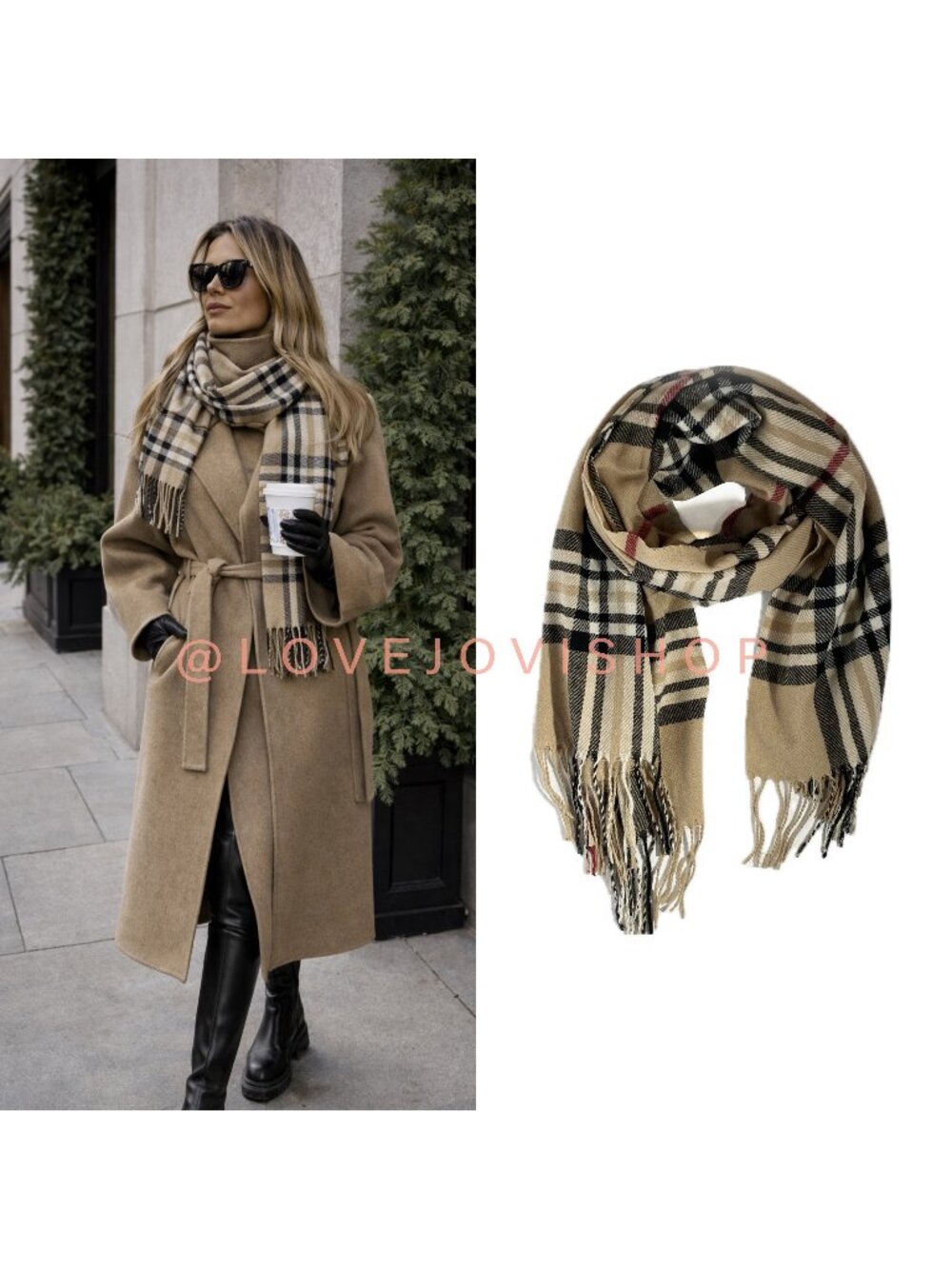 Scarf | Large Plaid an Red Black Ivory | Perfect Neutral Wrap Shawl